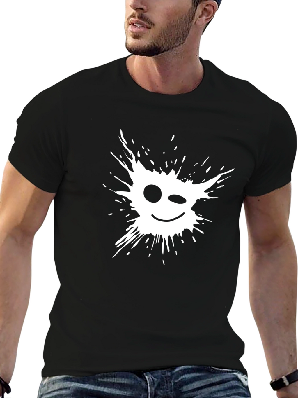Winking Splatter Graphic Tee - Mens Black T-Shirt