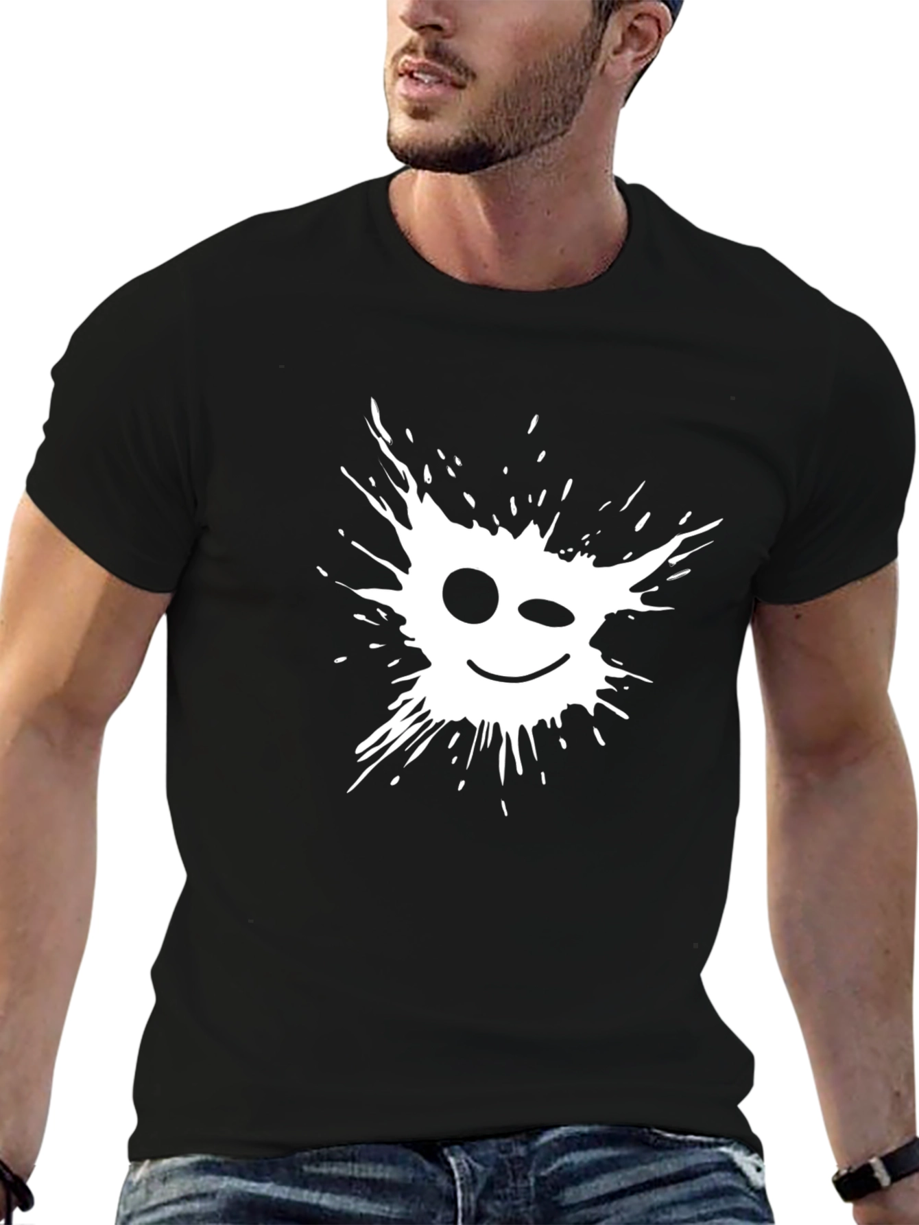 Winking Splatter Graphic Tee - Mens Black T-Shirt
