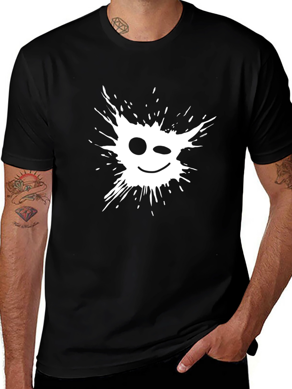 Winking Splatter Graphic Tee - Mens Black T-Shirt