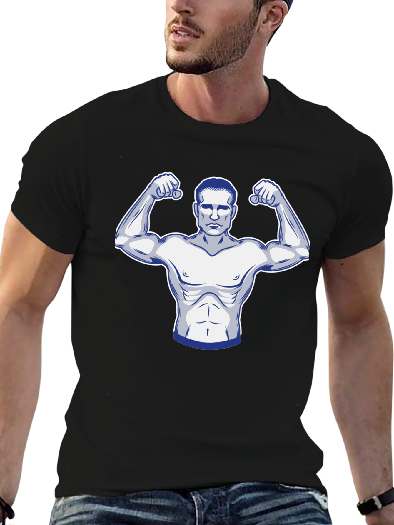 Muscle Man Graphic Print Black T-Shirt