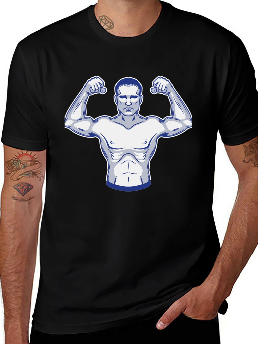 Muscle Man Graphic Print Black T-Shirt