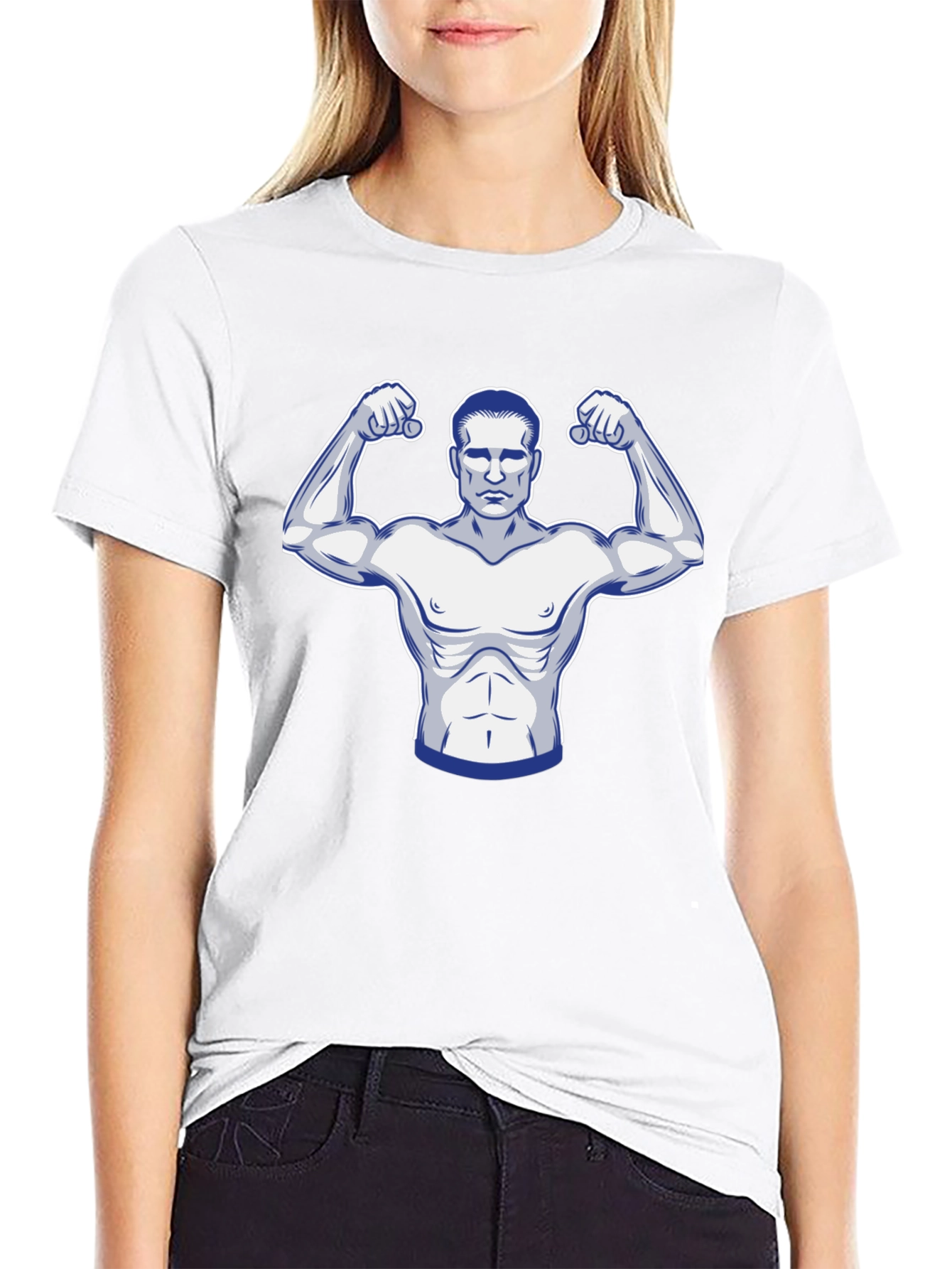 Muscle Man Graphic Print Black T-Shirt
