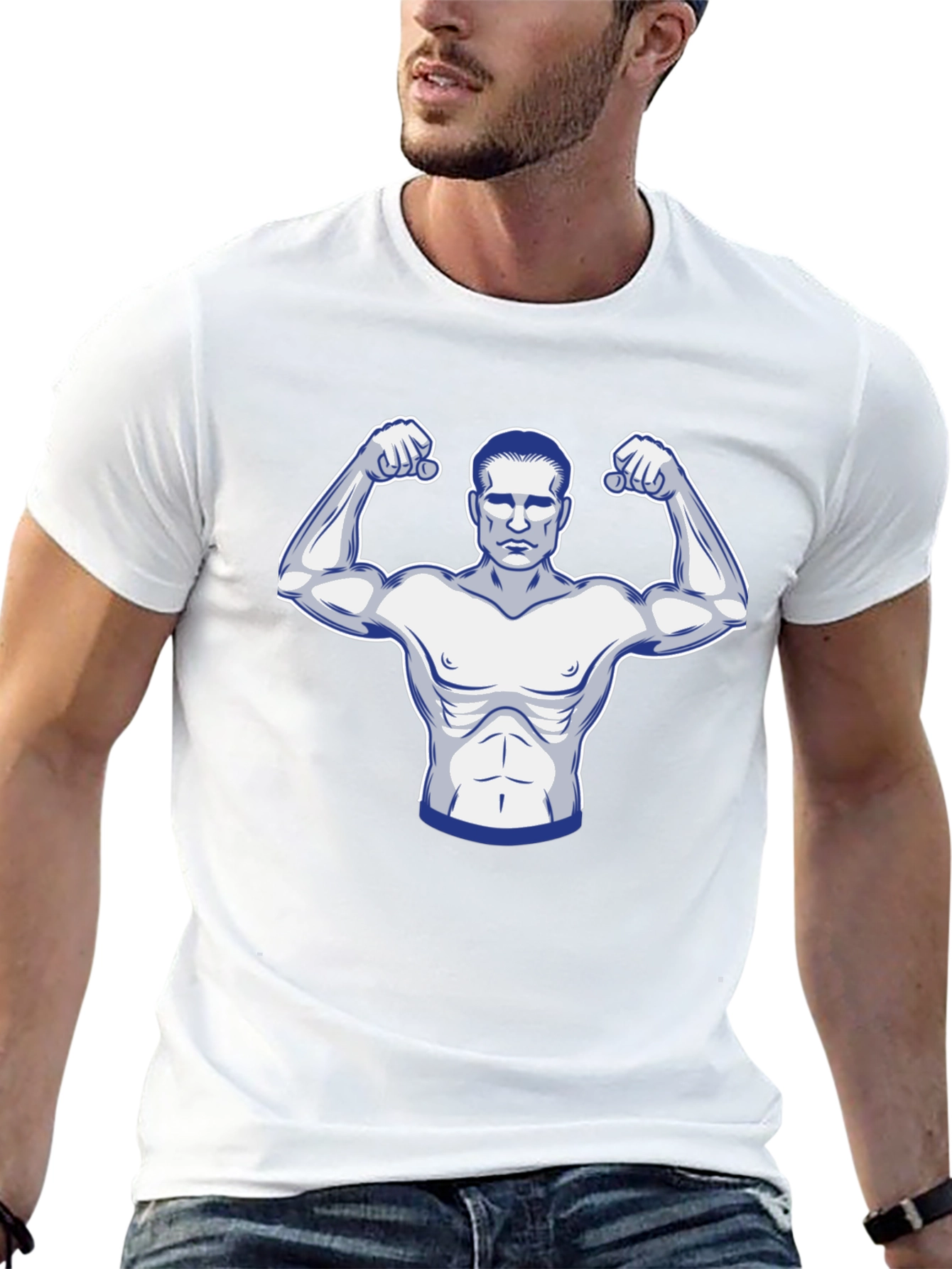 Muscle Man Graphic Print Black T-Shirt