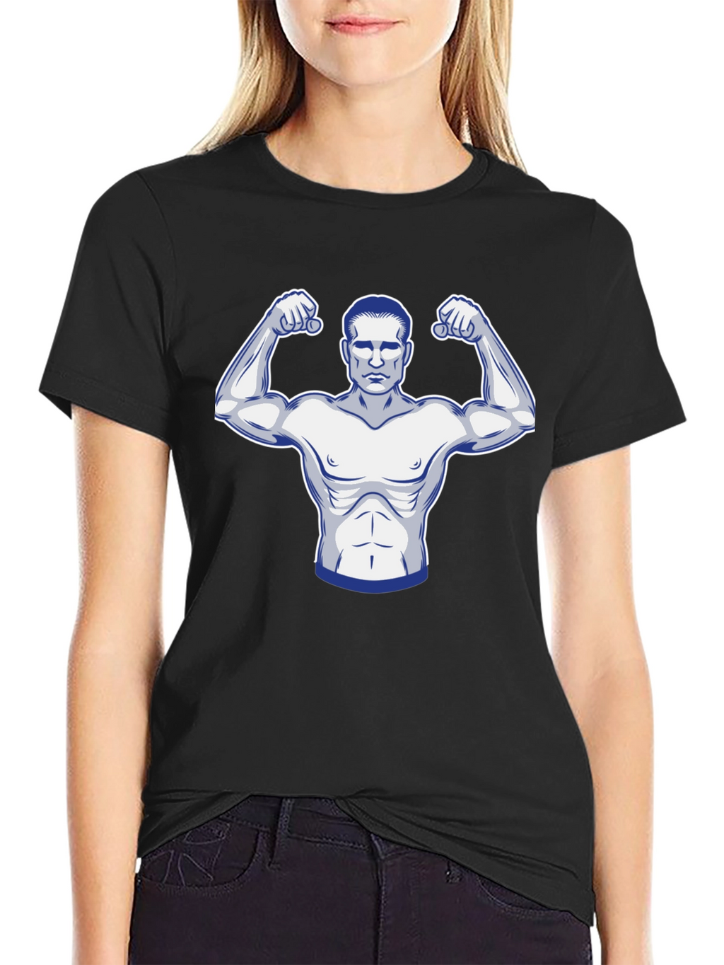 Muscle Man Graphic Print Black T-Shirt
