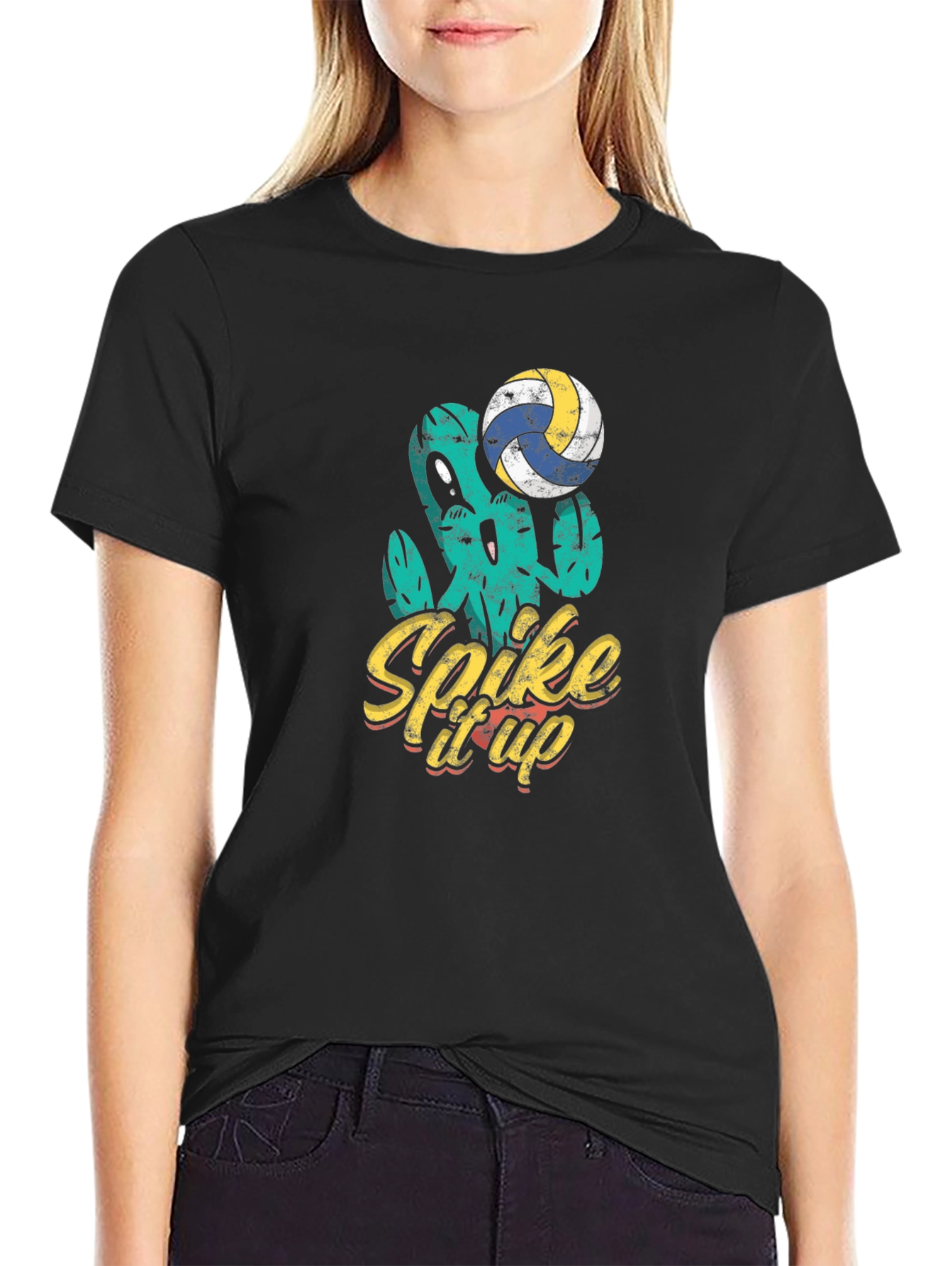 Spike It Up Volleyball Cactus Graphic Tee
