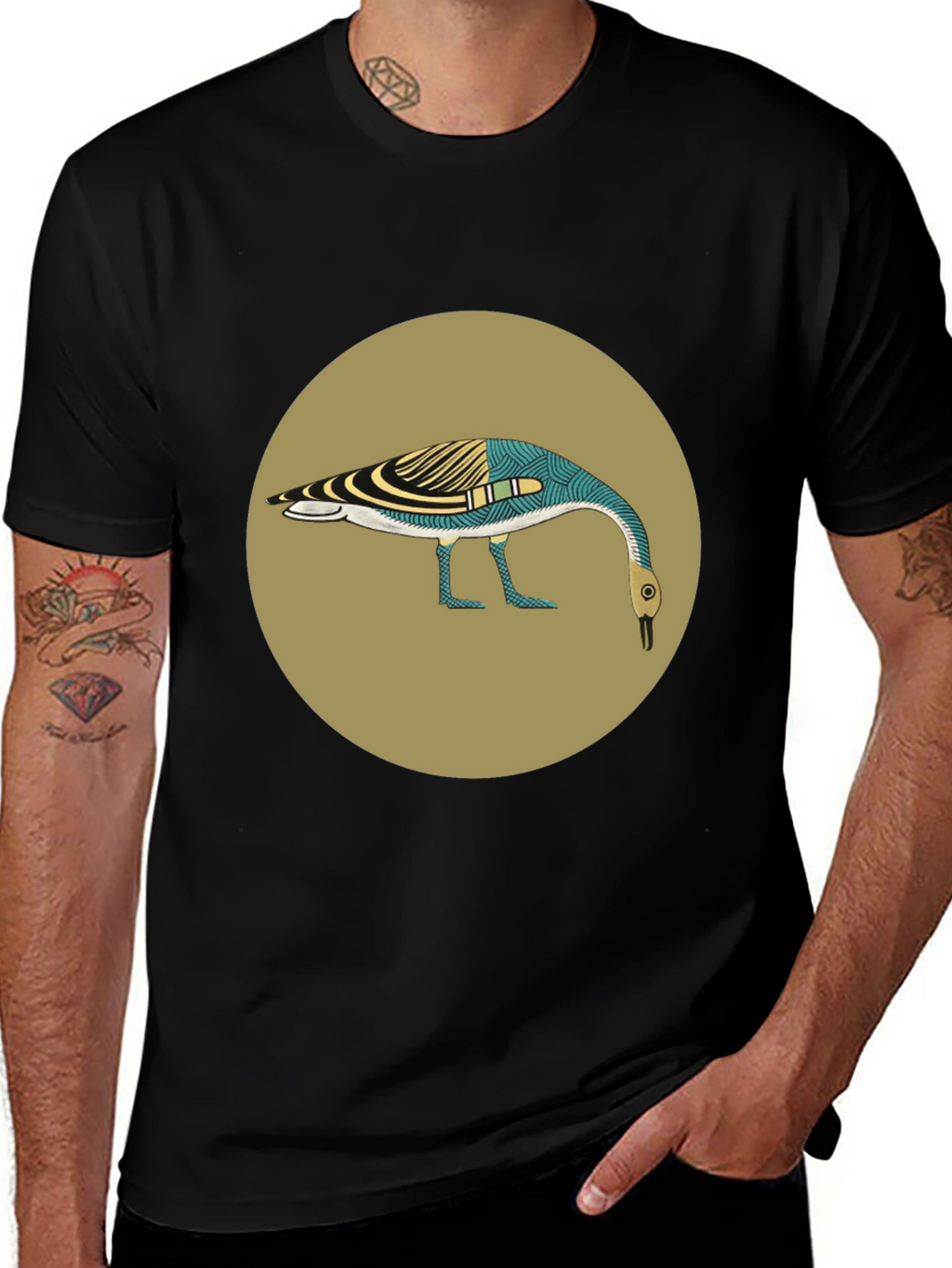 Abstract Goose Graphic Tee - Black