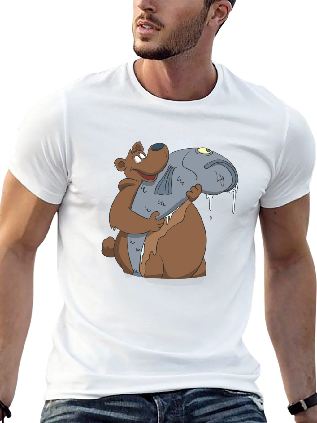 Bear Hugging Fish Graphic T-Shirt