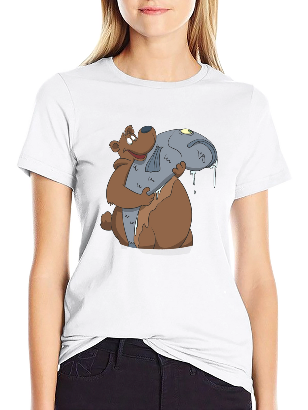 Bear Hugging Fish Graphic T-Shirt