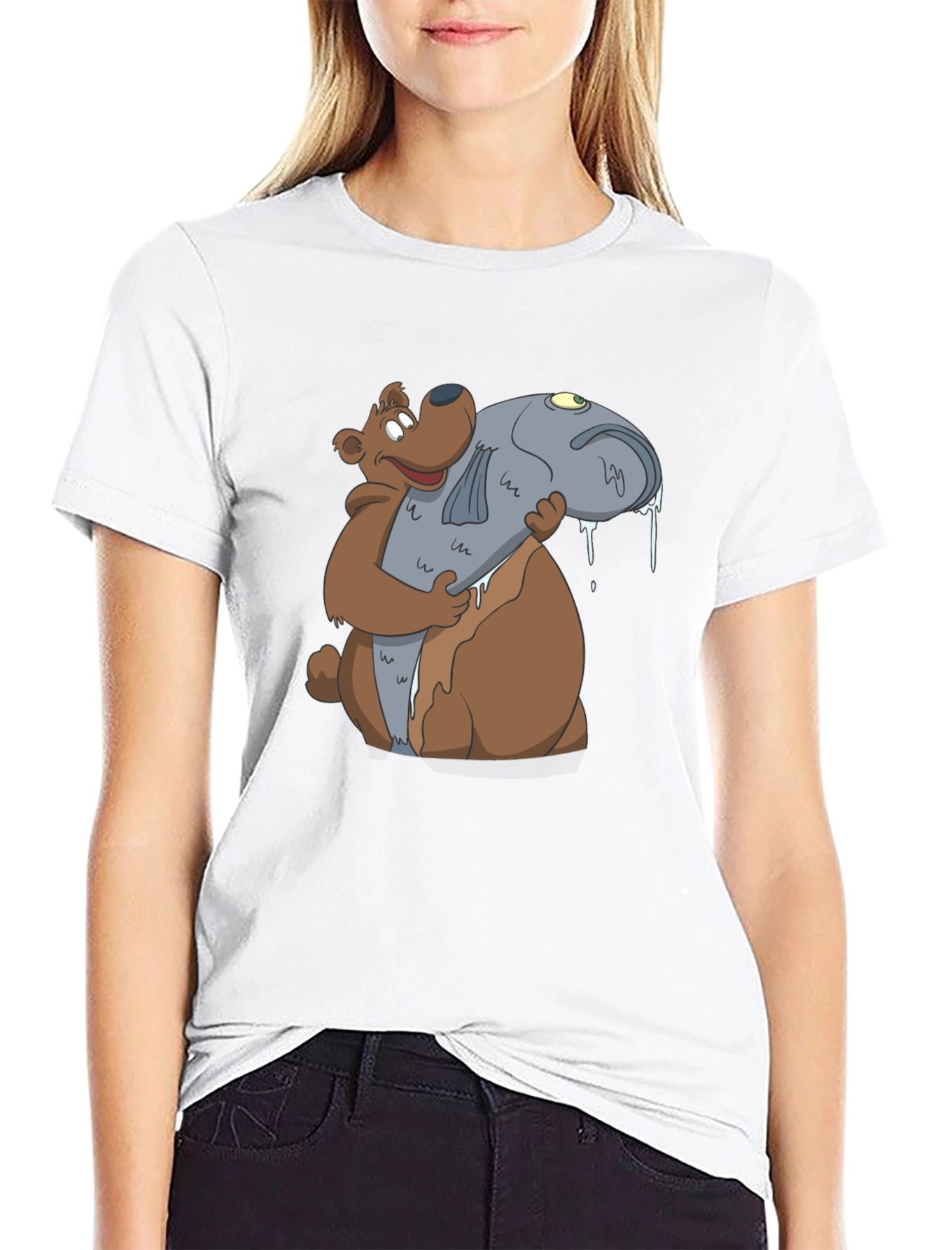 Bear Hugging Fish Graphic T-Shirt