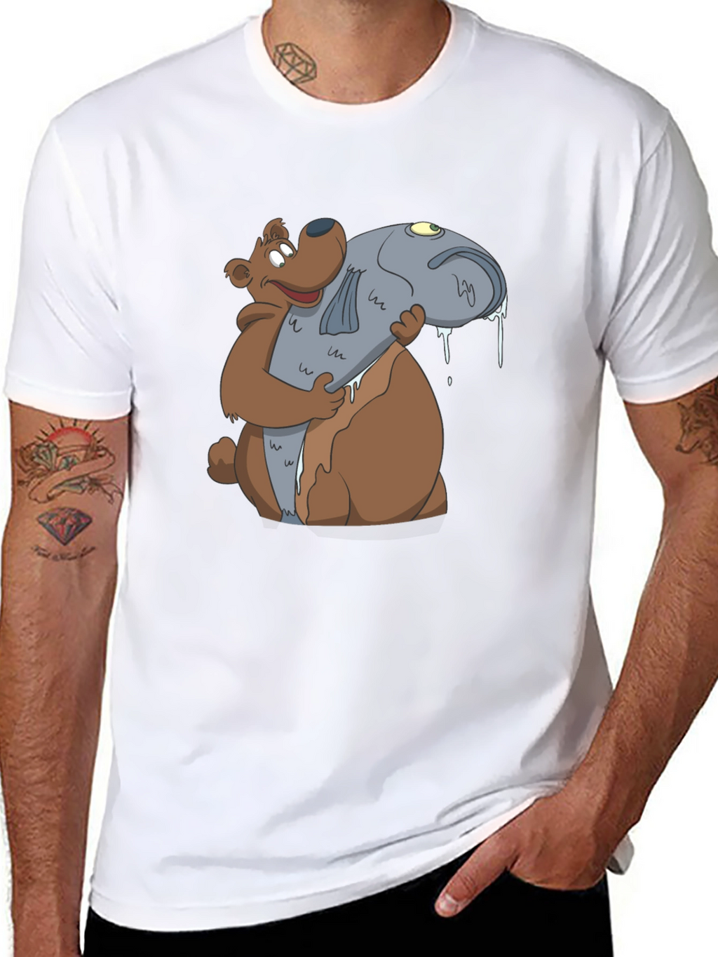 Bear Hugging Fish Graphic T-Shirt