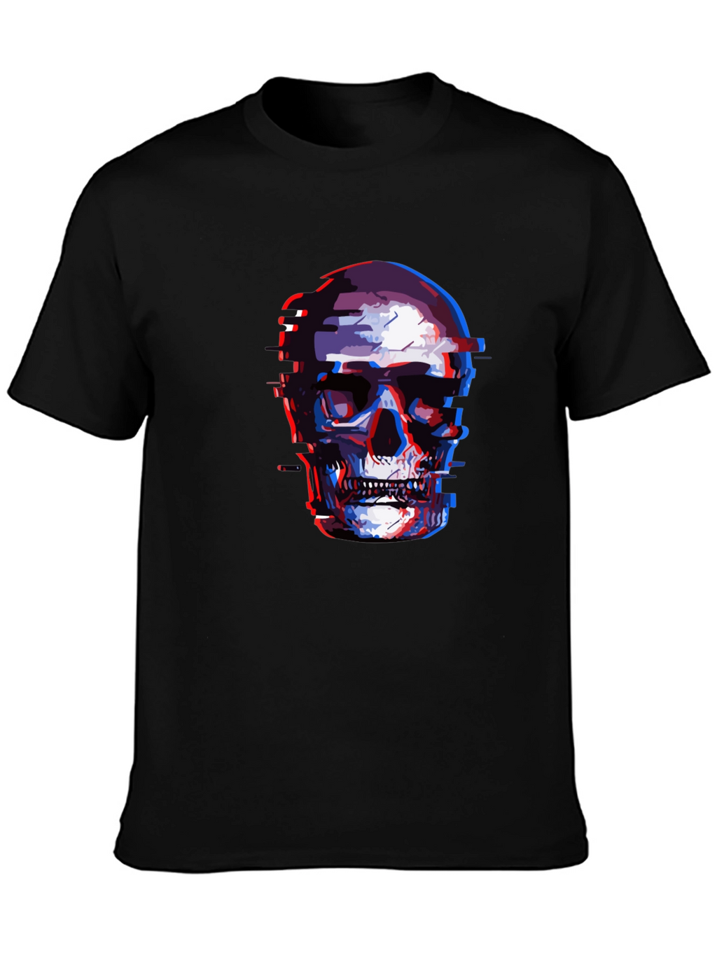 Glitch Skull Graphic Tee - Black Cotton T-Shirt