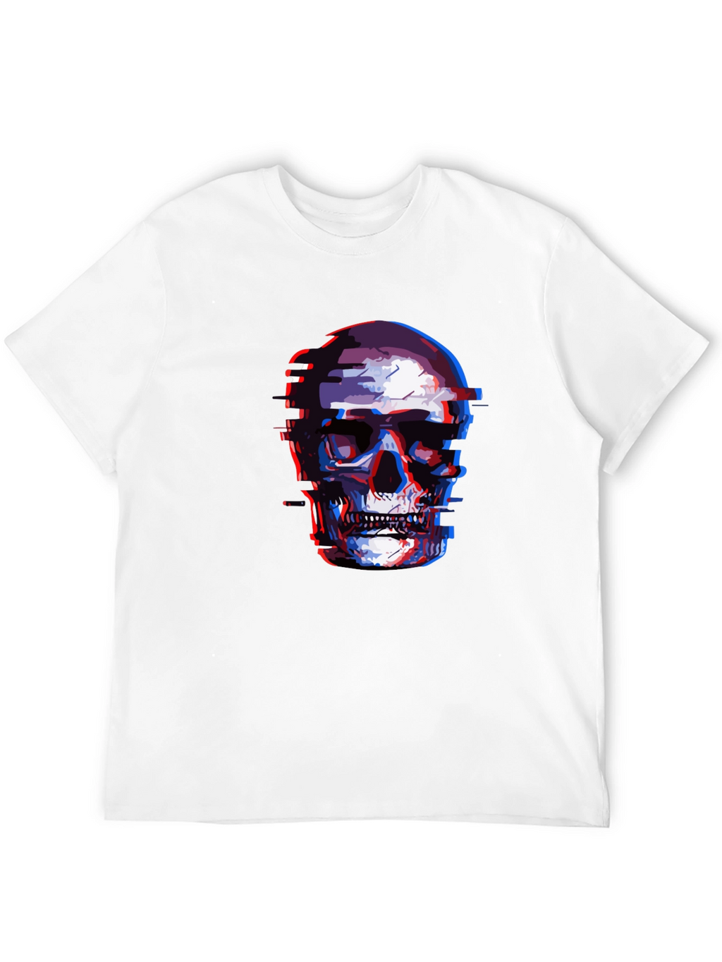 Glitch Skull Graphic Tee - Black Cotton T-Shirt