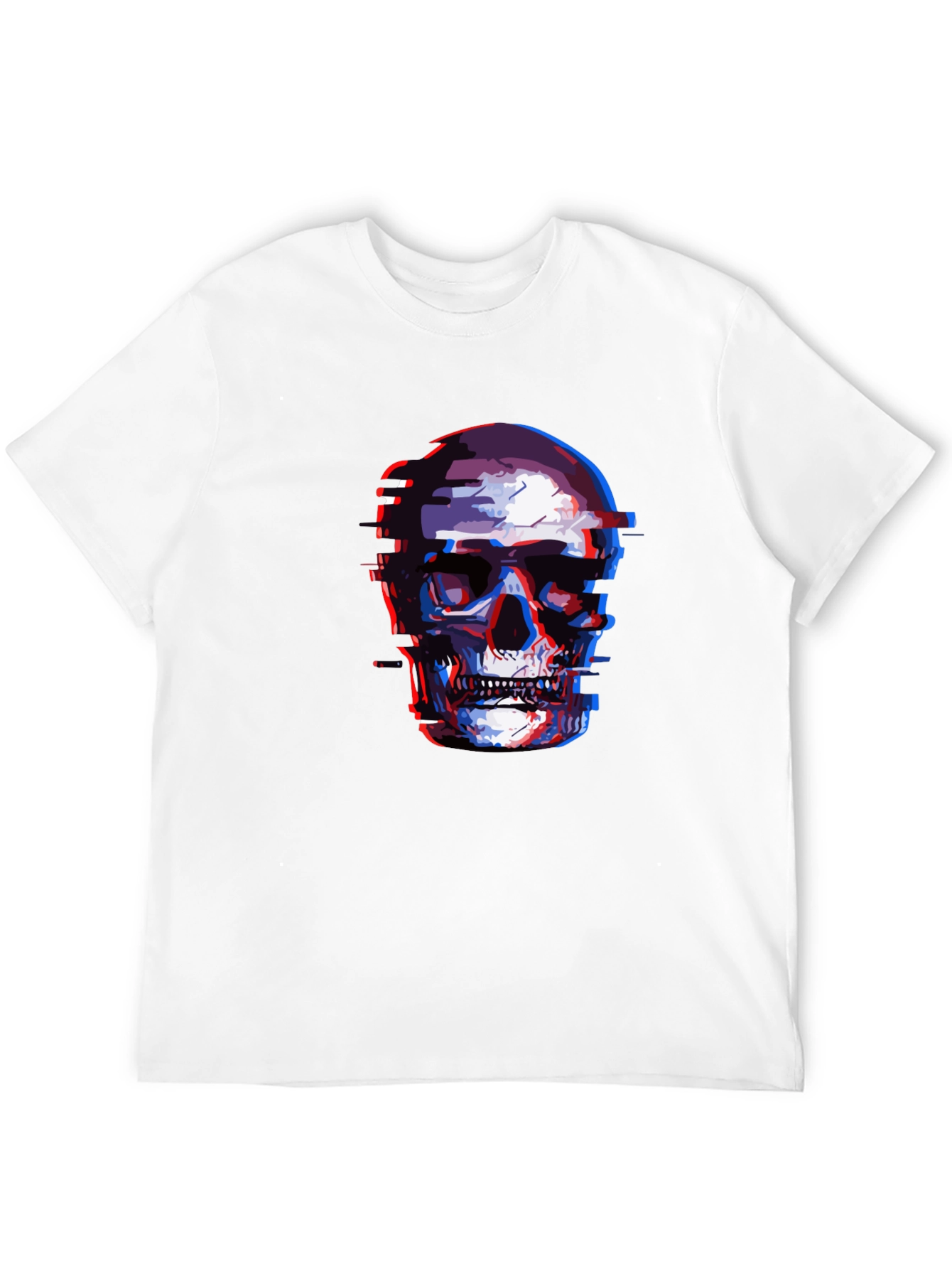 Glitch Skull Graphic Tee - Black Cotton T-Shirt