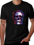 Glitch Skull Graphic Tee - Black Cotton T-Shirt
