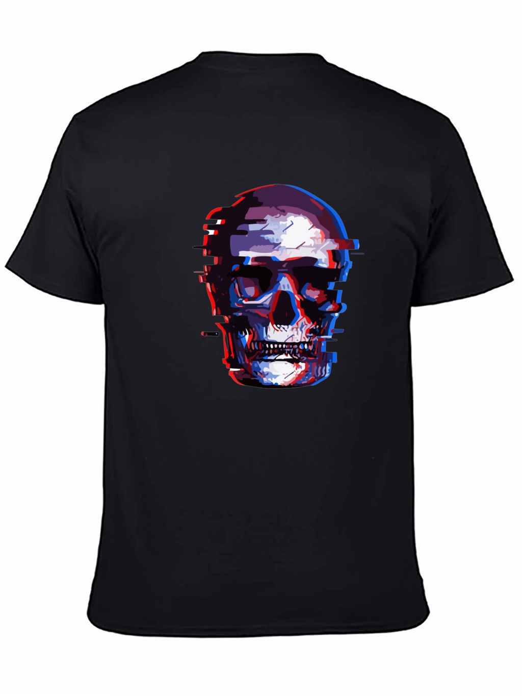 Glitch Skull Graphic Tee - Black Cotton T-Shirt