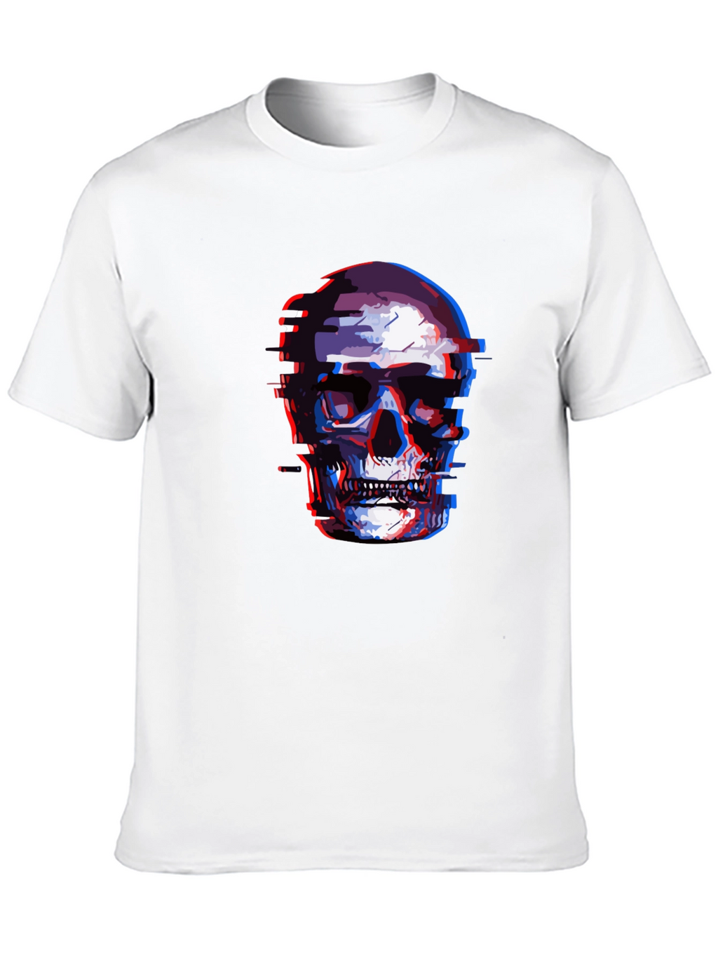 Glitch Skull Graphic Tee - Black Cotton T-Shirt