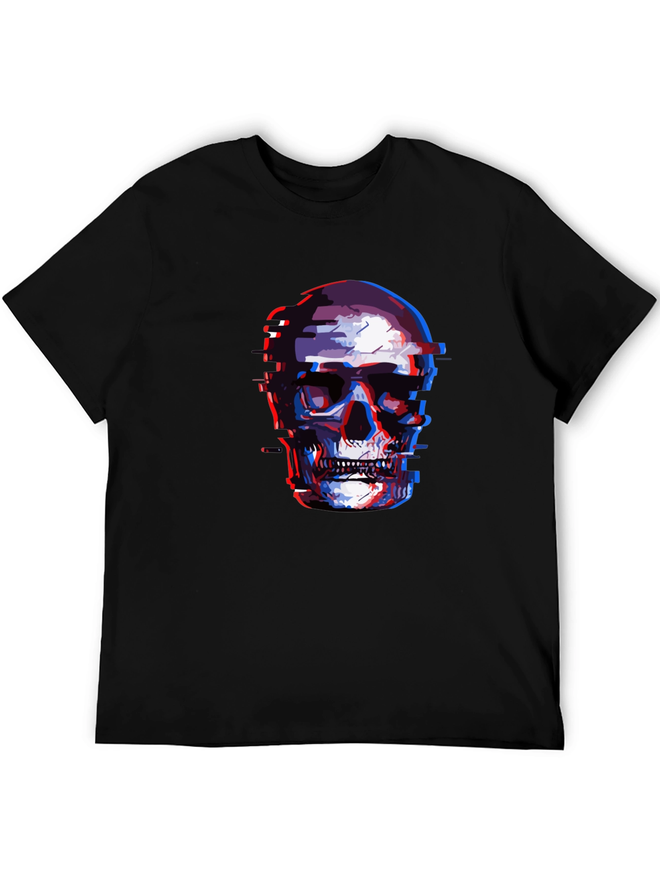 Glitch Skull Graphic Tee - Black Cotton T-Shirt