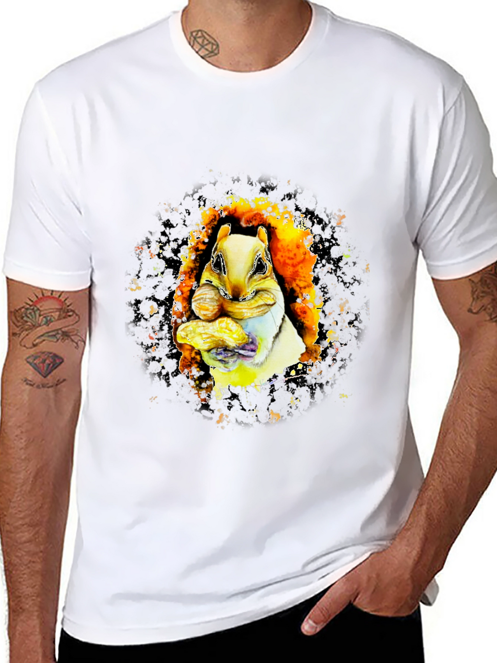 Squirrel Eating Peanuts Graphic T-Shirt - Black