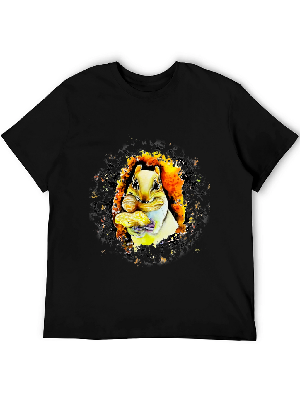 Squirrel Eating Peanuts Graphic T-Shirt - Black