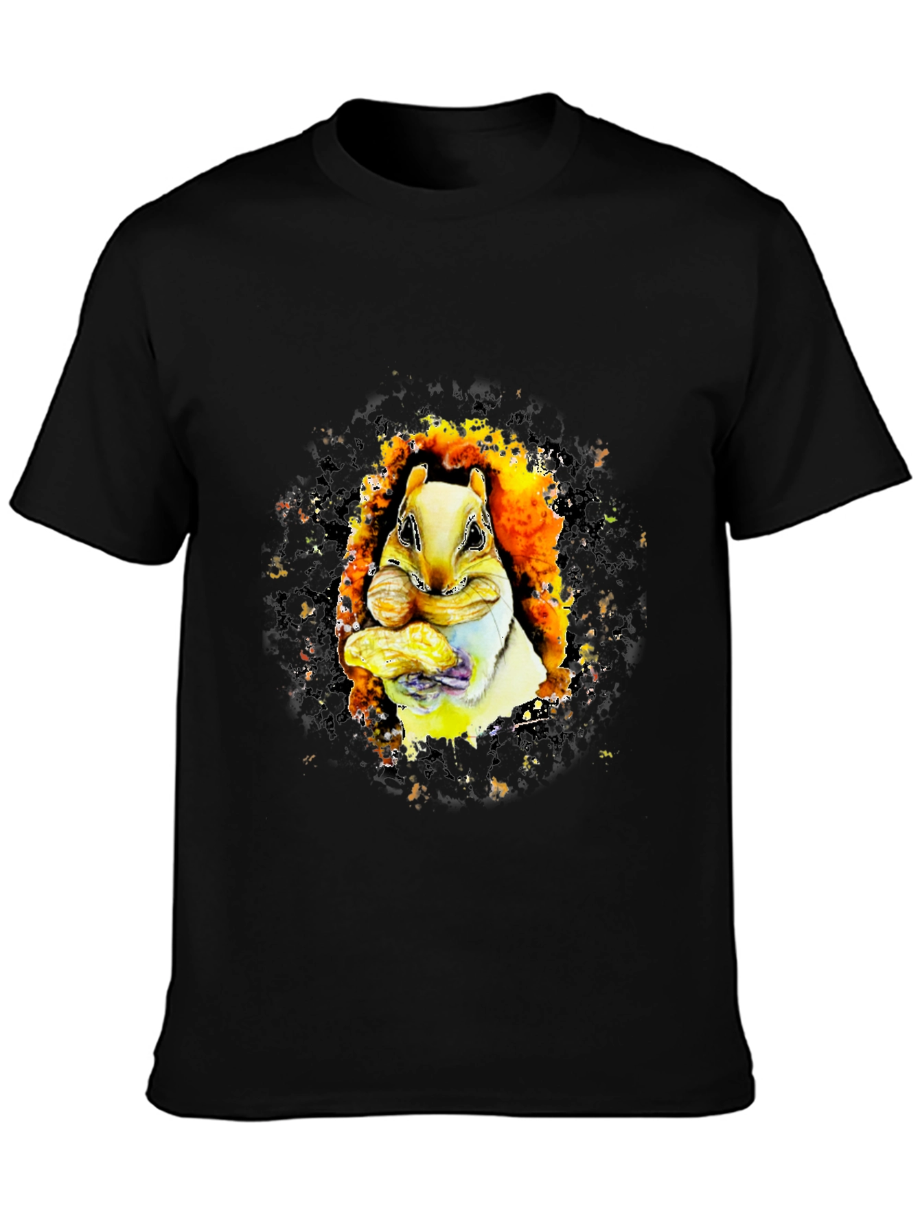 Squirrel Eating Peanuts Graphic T-Shirt - Black