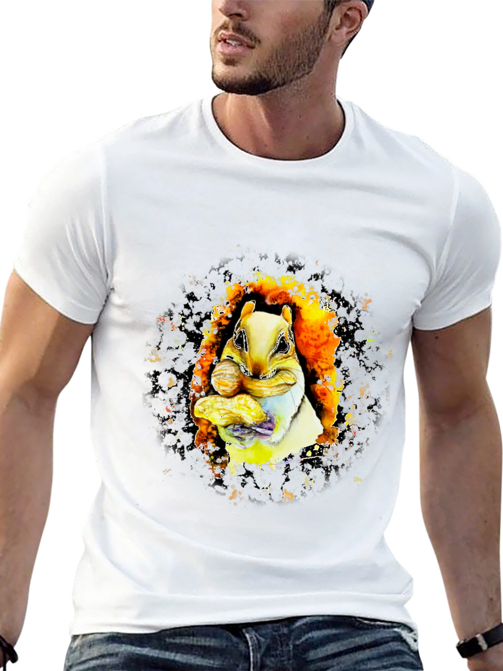 Squirrel Eating Peanuts Graphic T-Shirt - Black
