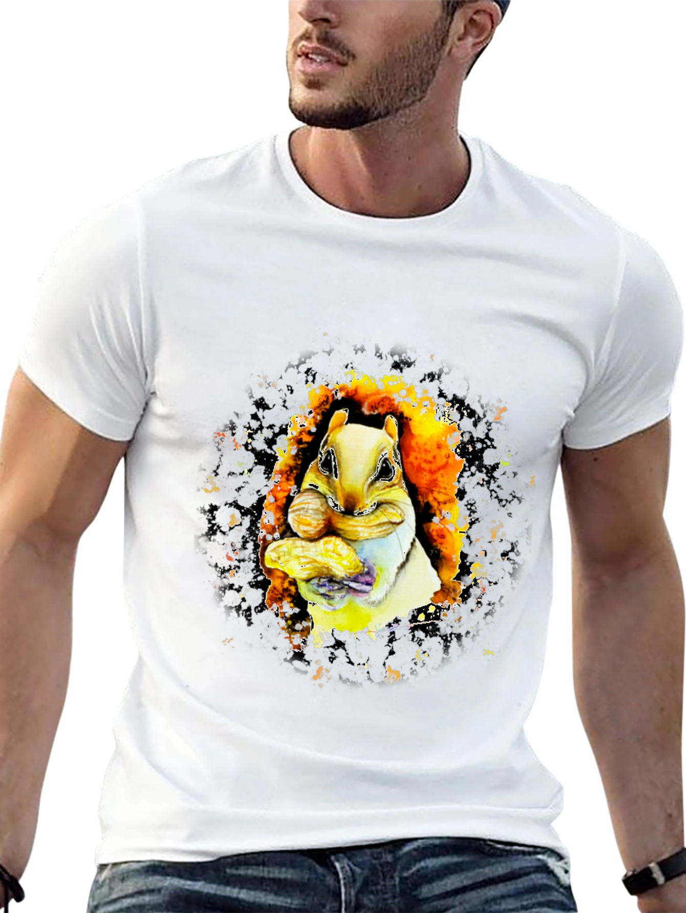 Squirrel Eating Peanuts Graphic T-Shirt - Black