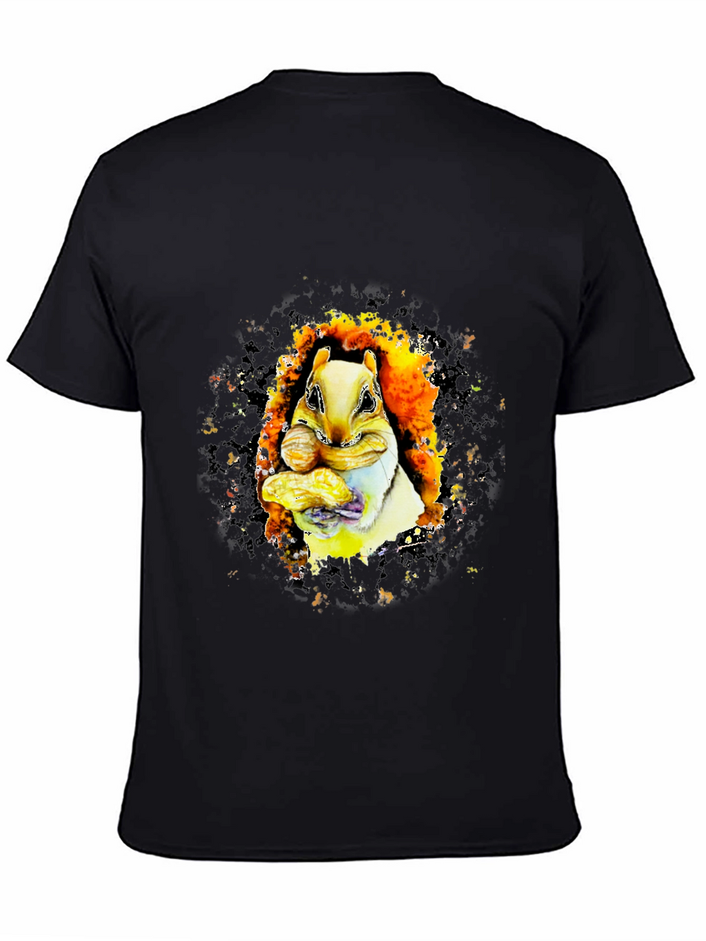 Squirrel Eating Peanuts Graphic T-Shirt - Black