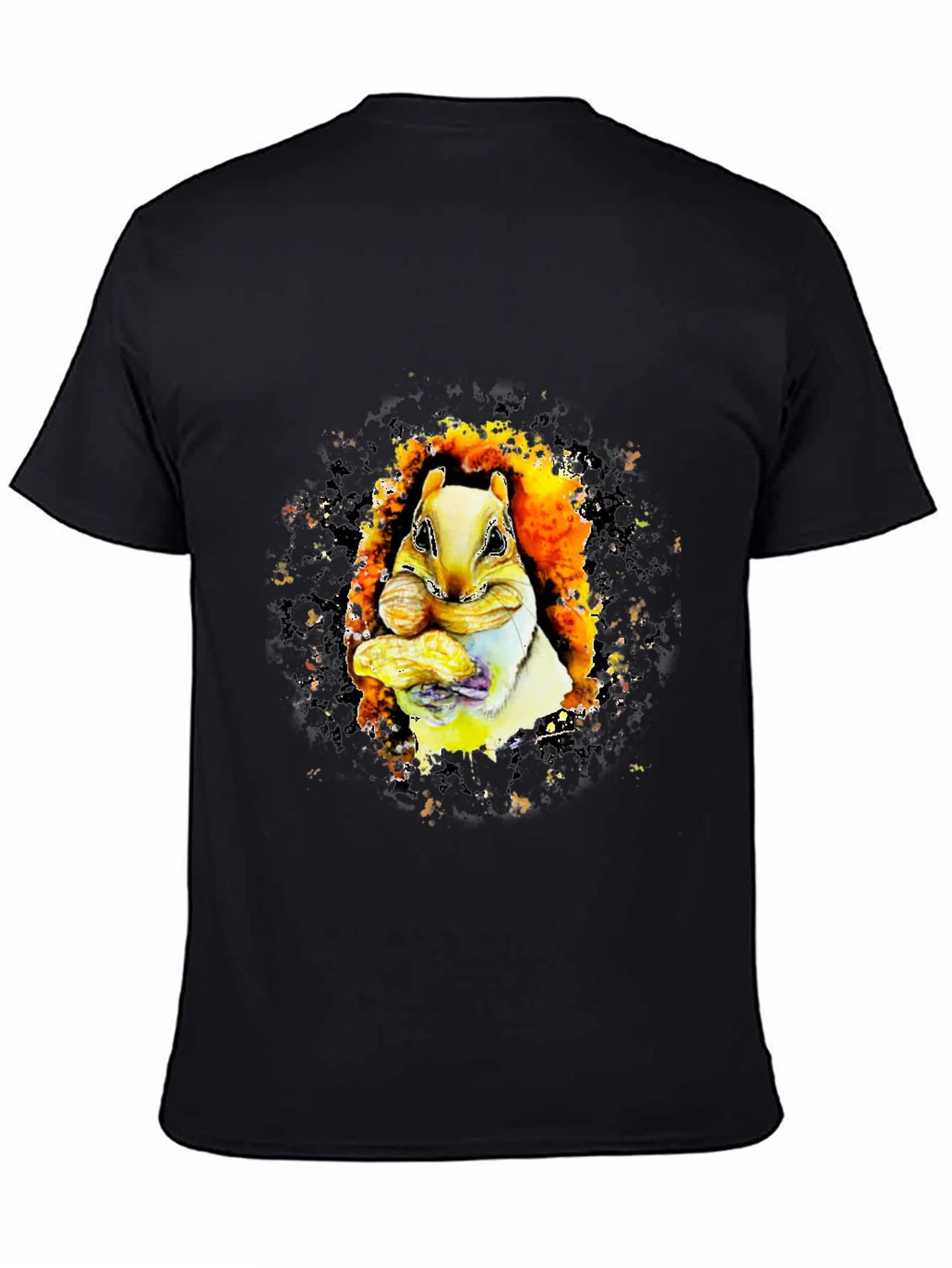 Squirrel Eating Peanuts Graphic T-Shirt - Black
