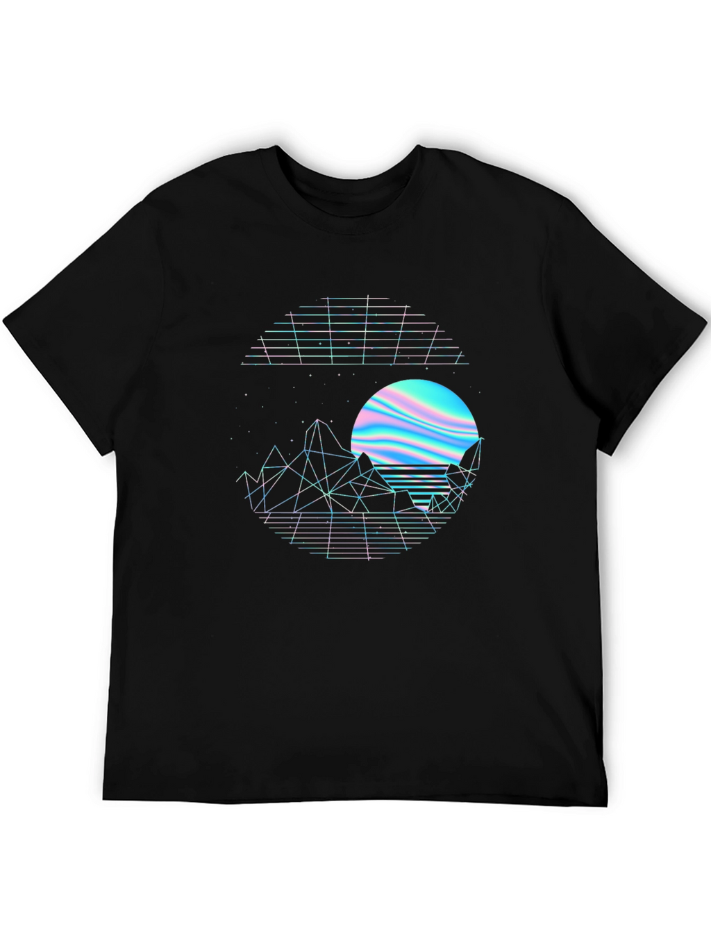 Retro Sunset Graphic Tee - Black Crew Neck Shirt