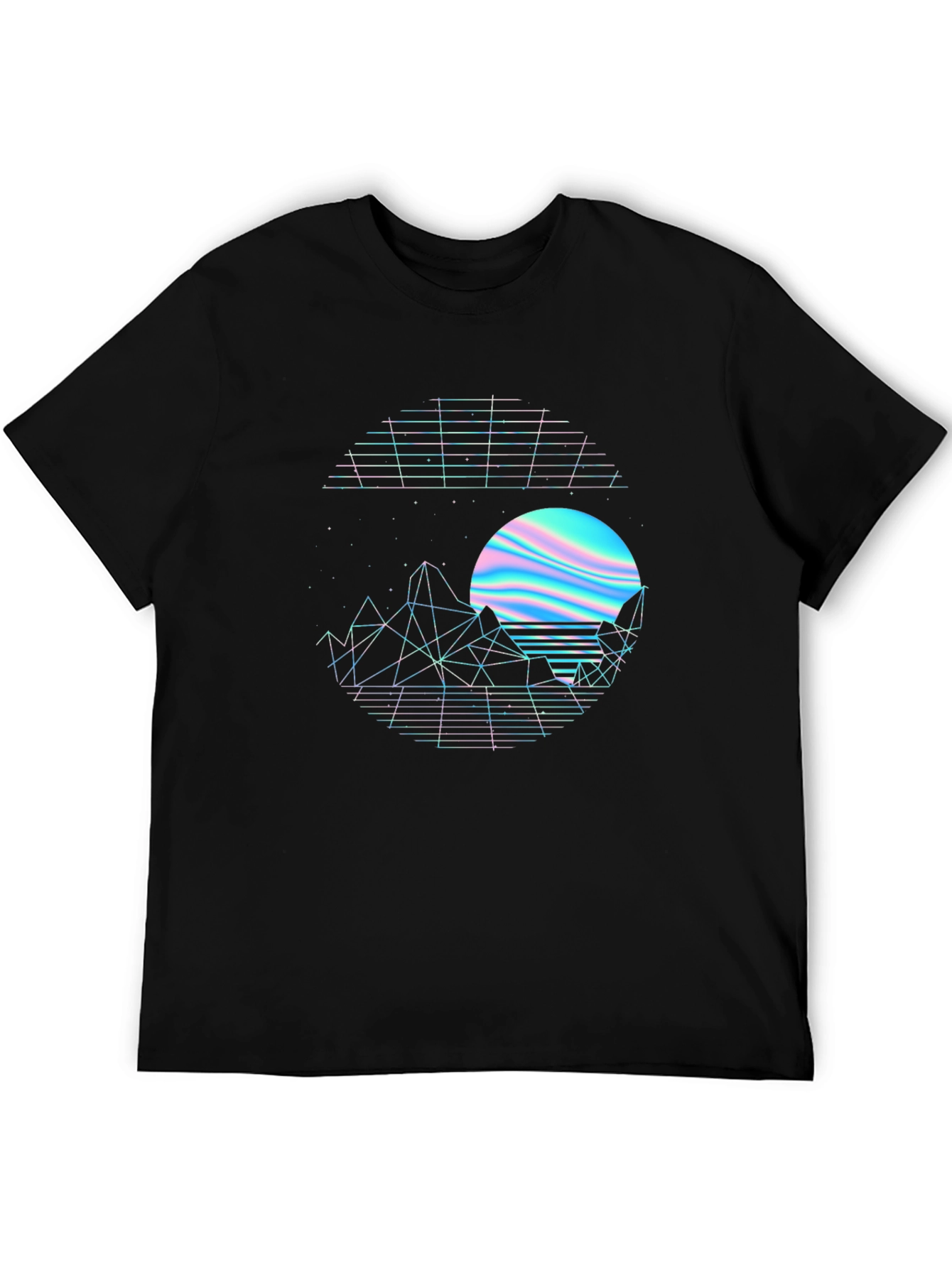 Retro Sunset Graphic Tee - Black Crew Neck Shirt