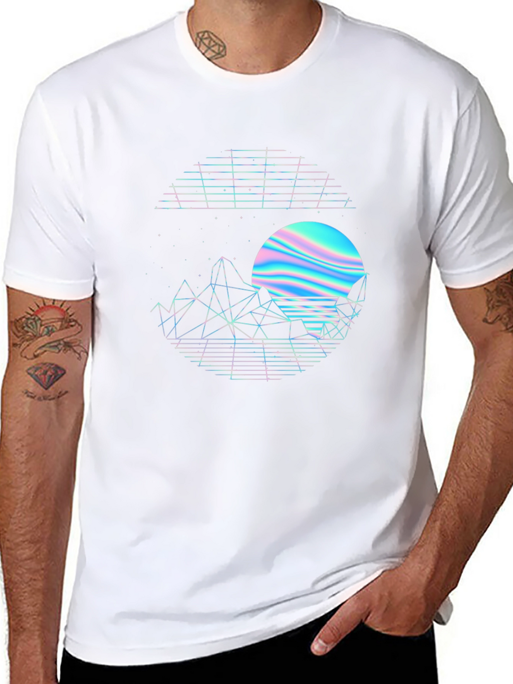 Retro Sunset Graphic Tee - Black Crew Neck Shirt