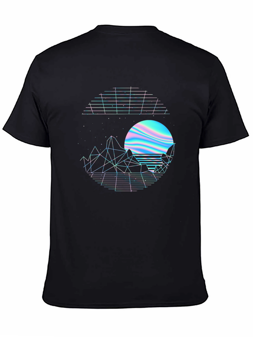 Retro Sunset Graphic Tee - Black Crew Neck Shirt