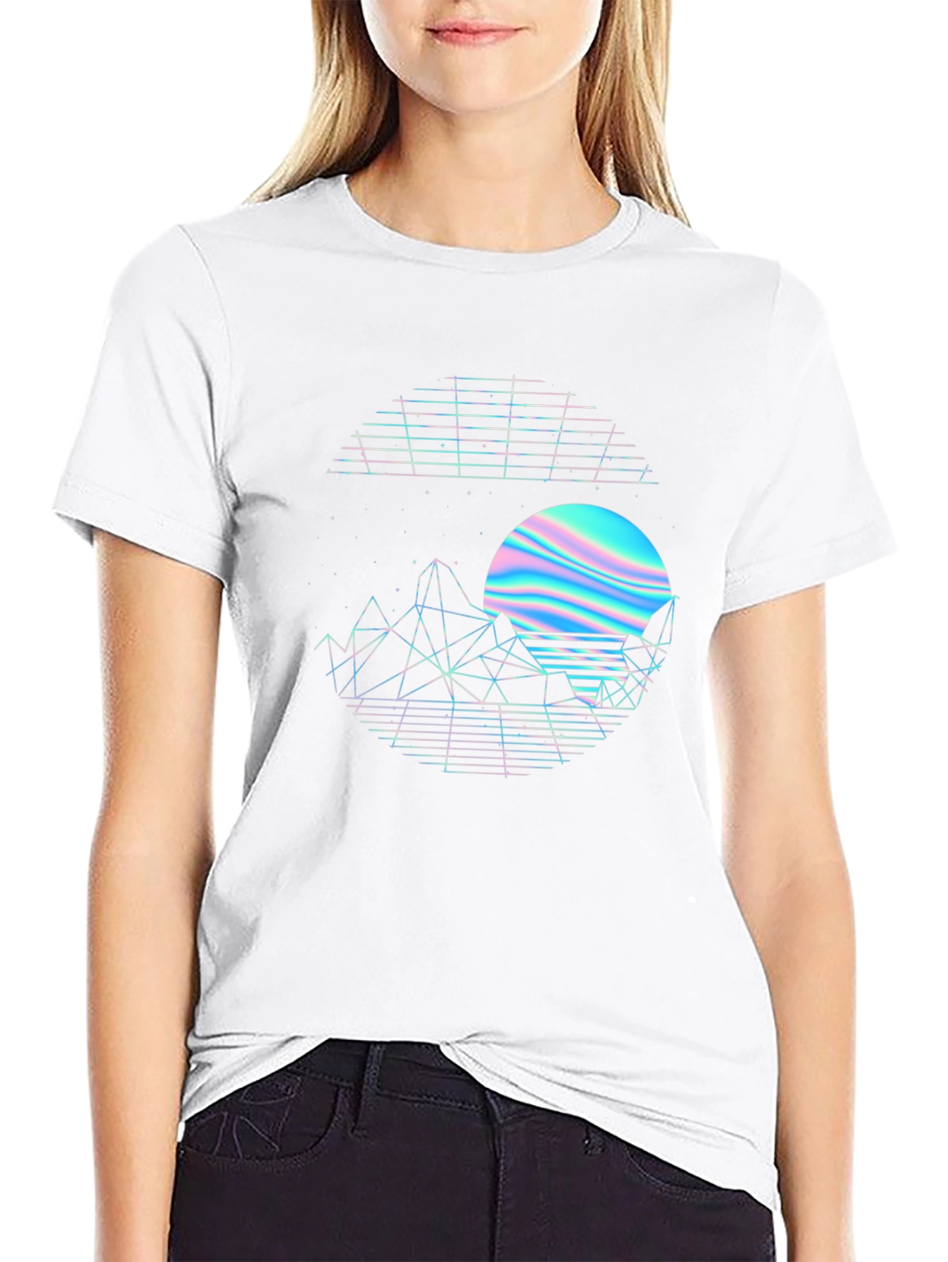 Retro Sunset Graphic Tee - Black Crew Neck Shirt