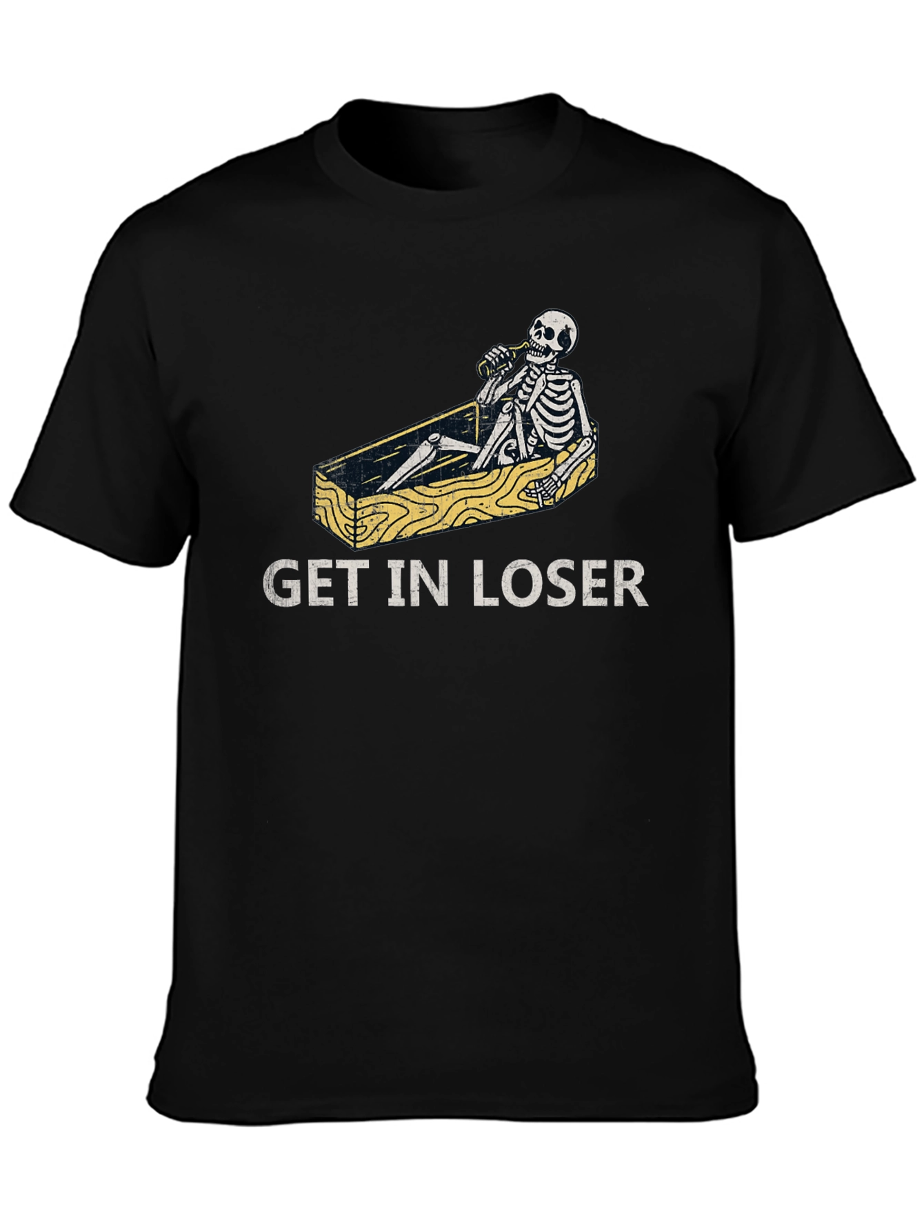 Get in Loser T-Shirt Funny Skeleton Coffin Tee