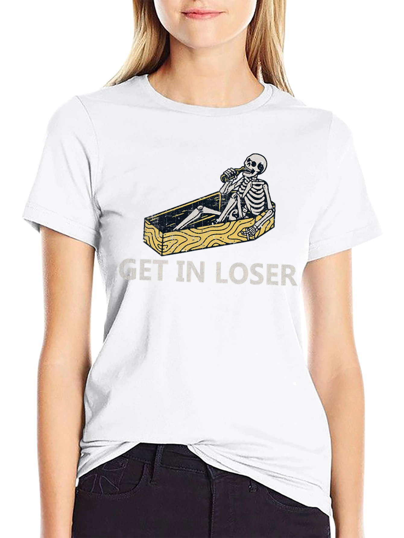 Get in Loser T-Shirt Funny Skeleton Coffin Tee