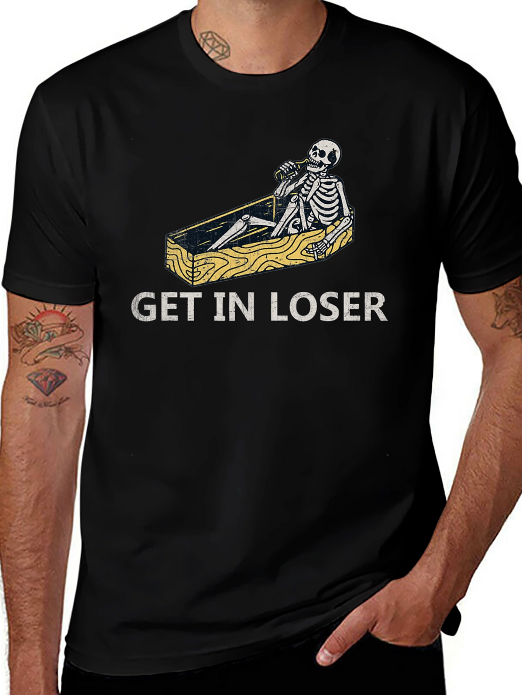 Get in Loser T-Shirt Funny Skeleton Coffin Tee