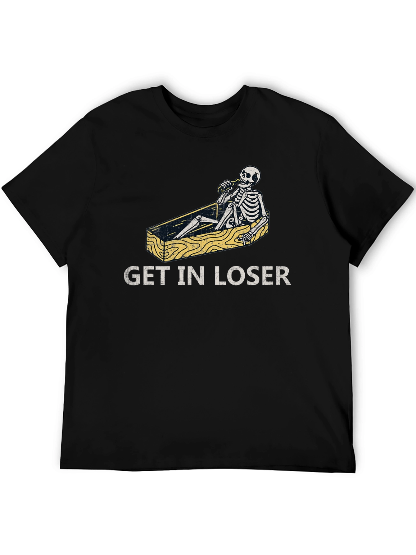Get in Loser T-Shirt Funny Skeleton Coffin Tee