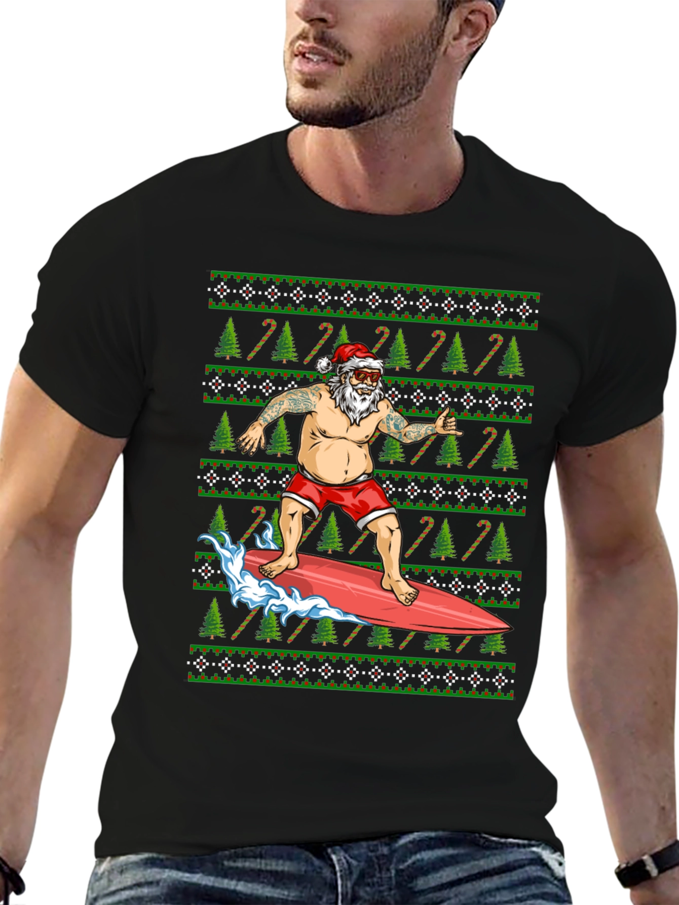 Surfing Santa T-Shirt - Christmas Holiday Tee