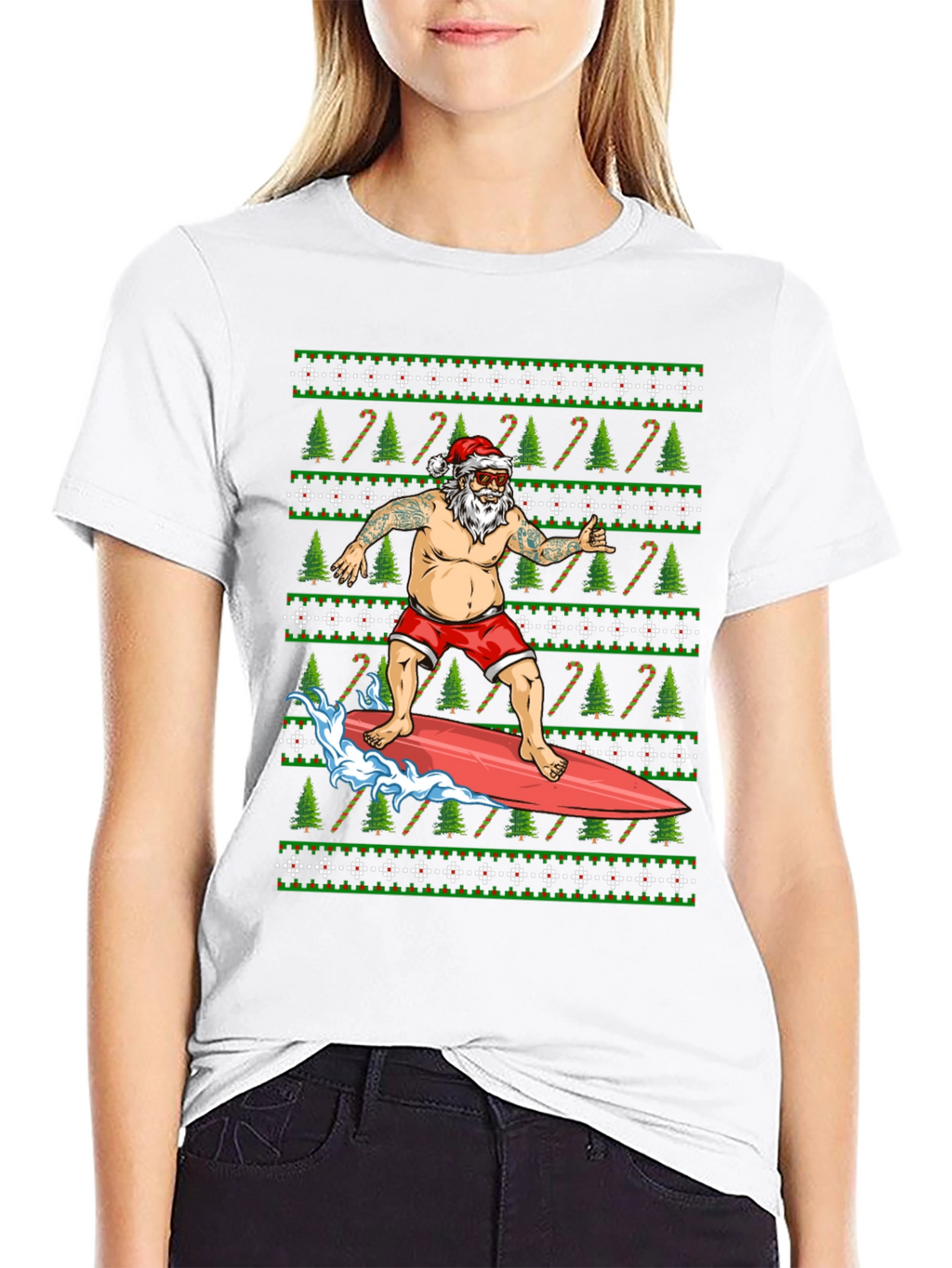 Surfing Santa T-Shirt - Christmas Holiday Tee
