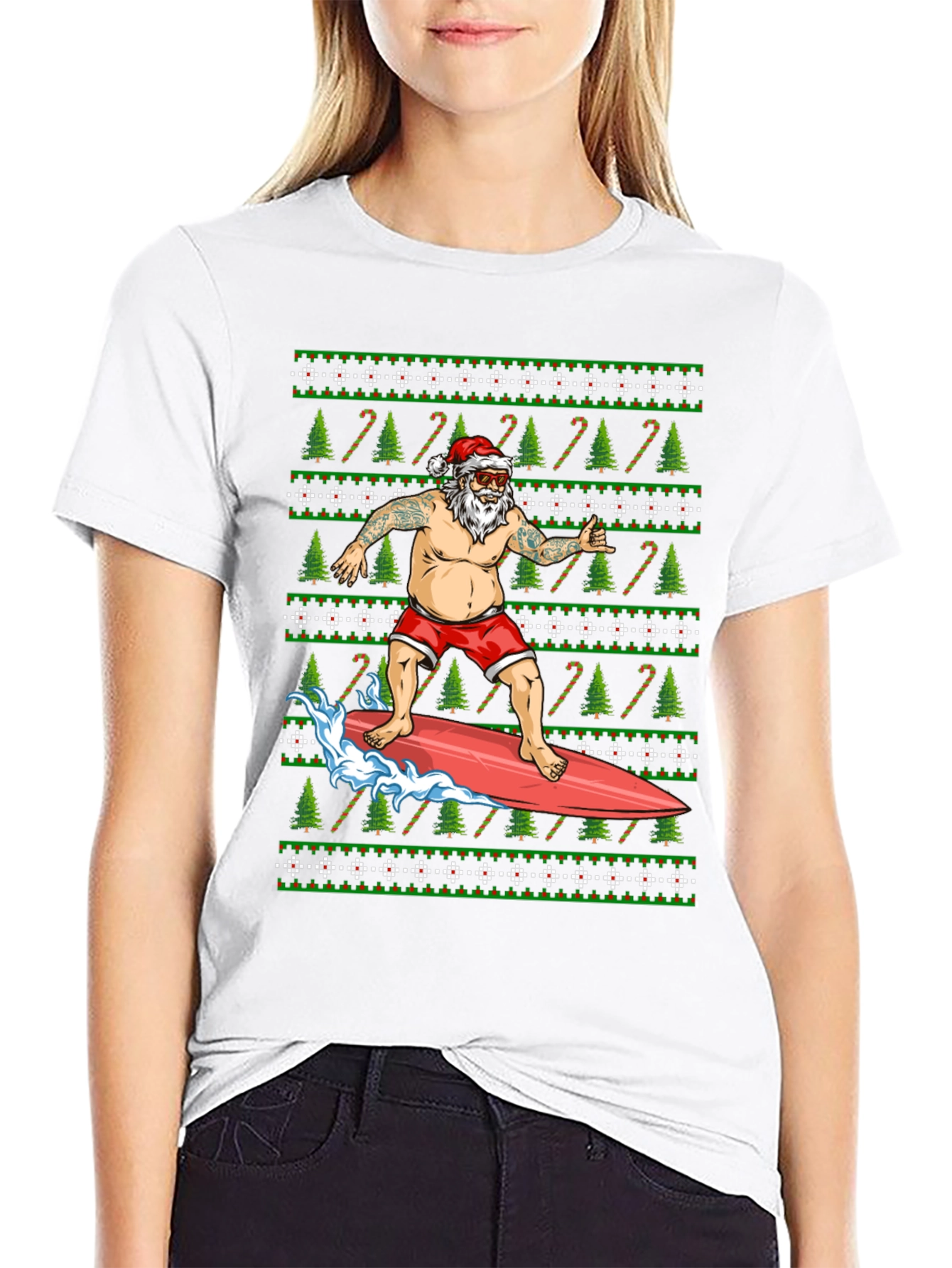 Surfing Santa T-Shirt - Christmas Holiday Tee
