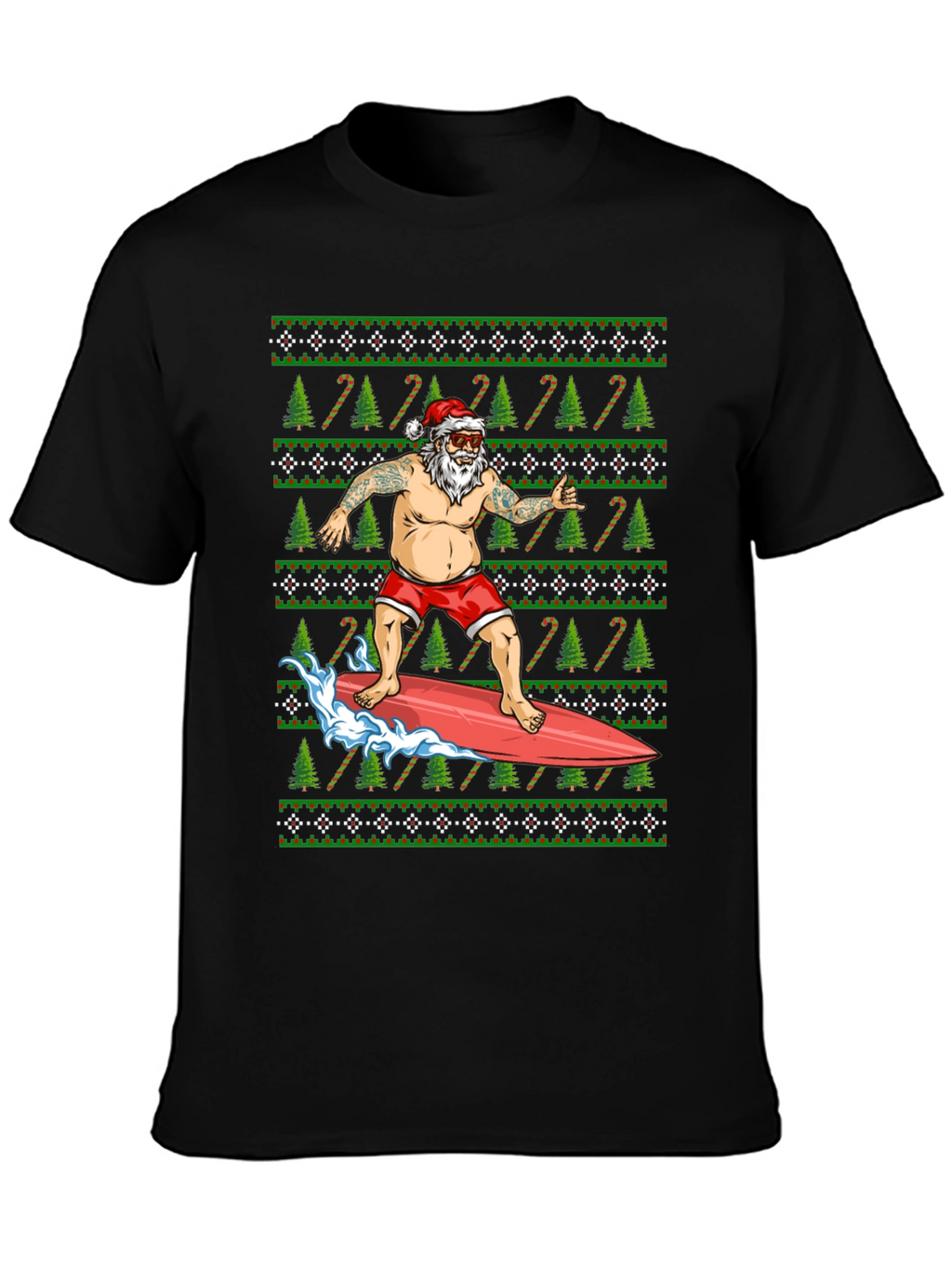 Surfing Santa T-Shirt - Christmas Holiday Tee