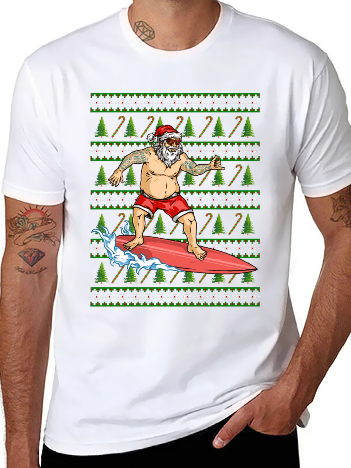 Surfing Santa T-Shirt - Christmas Holiday Tee