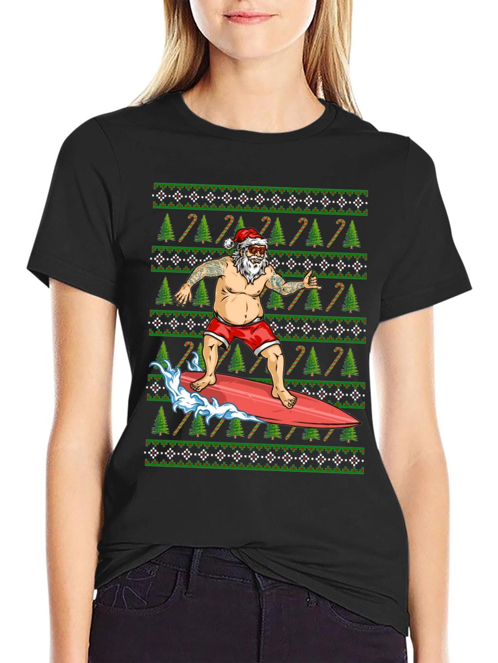 Surfing Santa T-Shirt - Christmas Holiday Tee