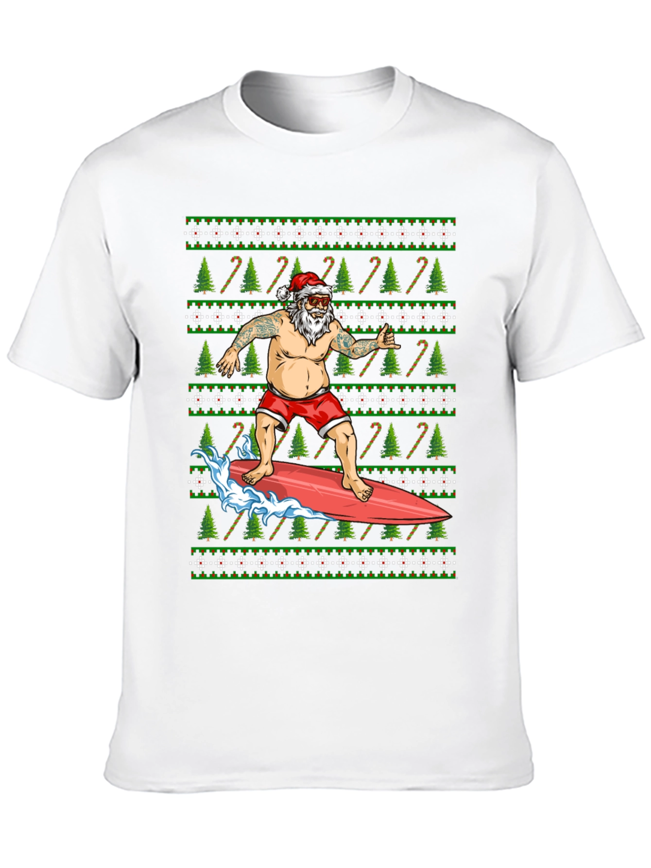 Surfing Santa T-Shirt - Christmas Holiday Tee