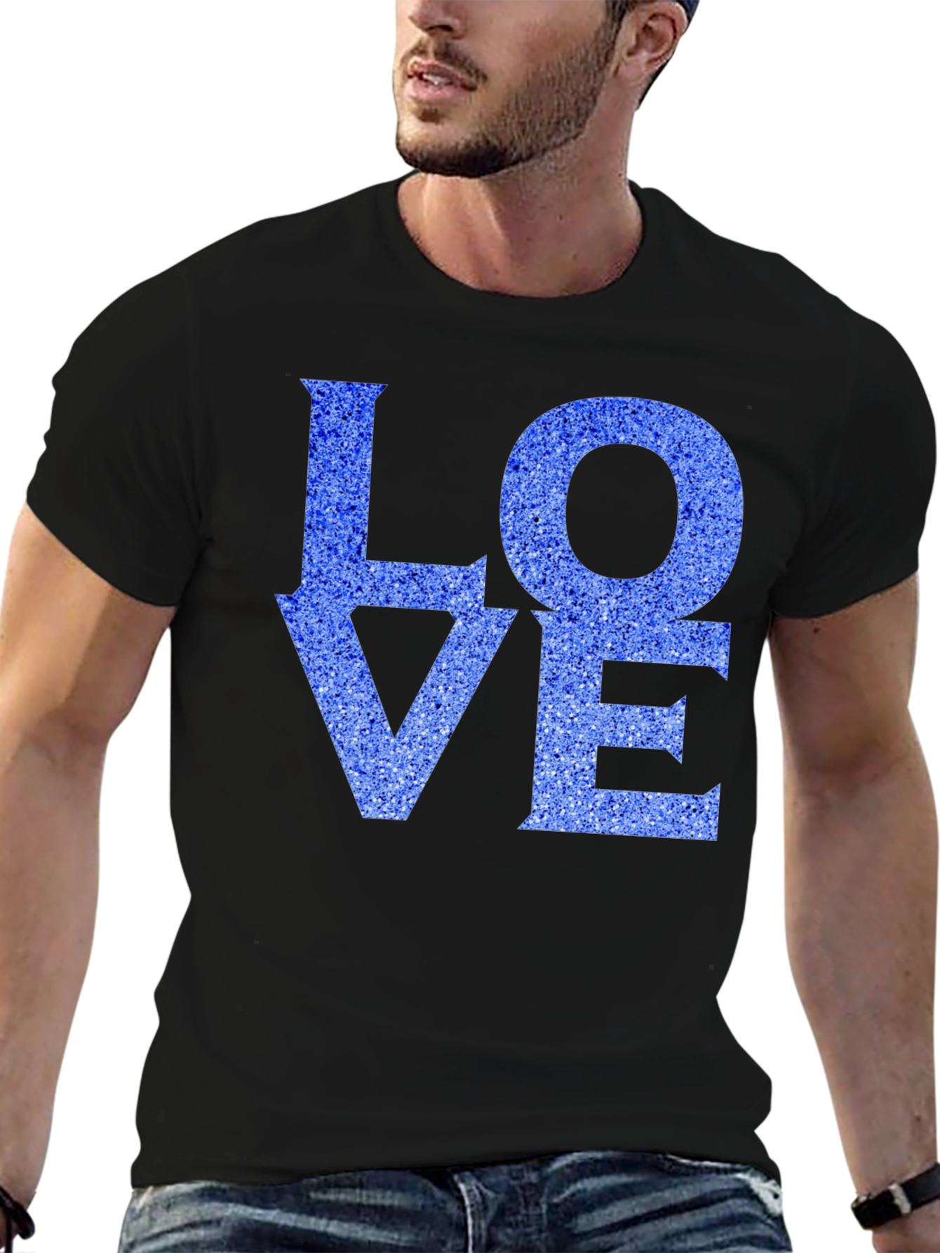 Love T-Shirt - Blue Glitter Effect Design