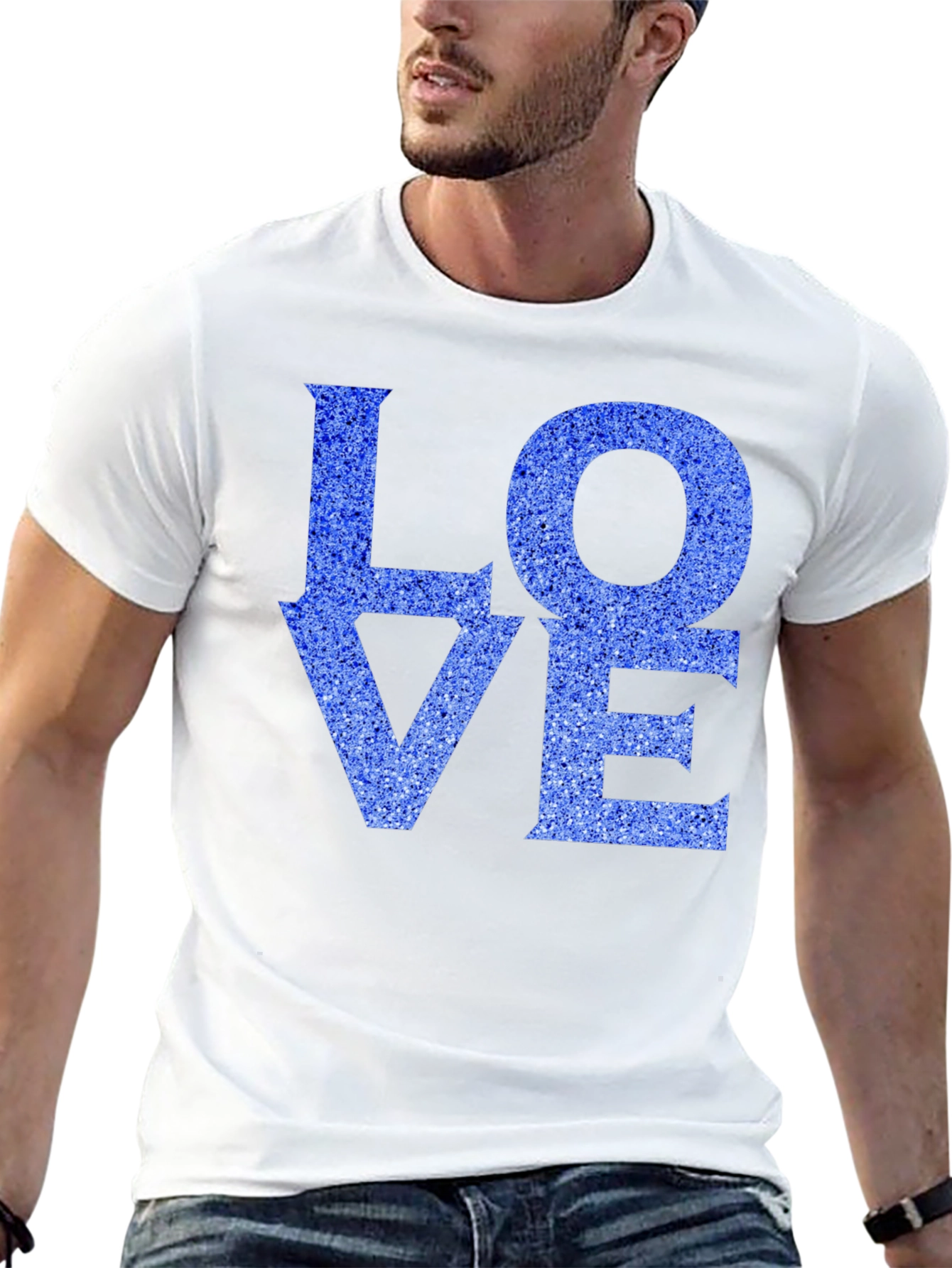 Love T-Shirt - Blue Glitter Effect Design
