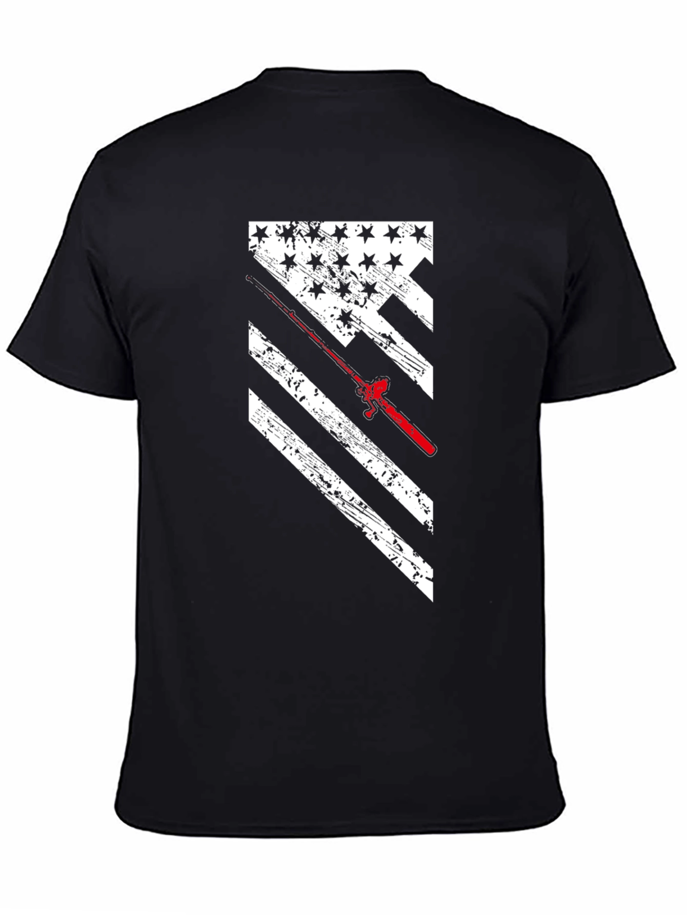 Fishing Rod American Flag Graphic T-Shirt