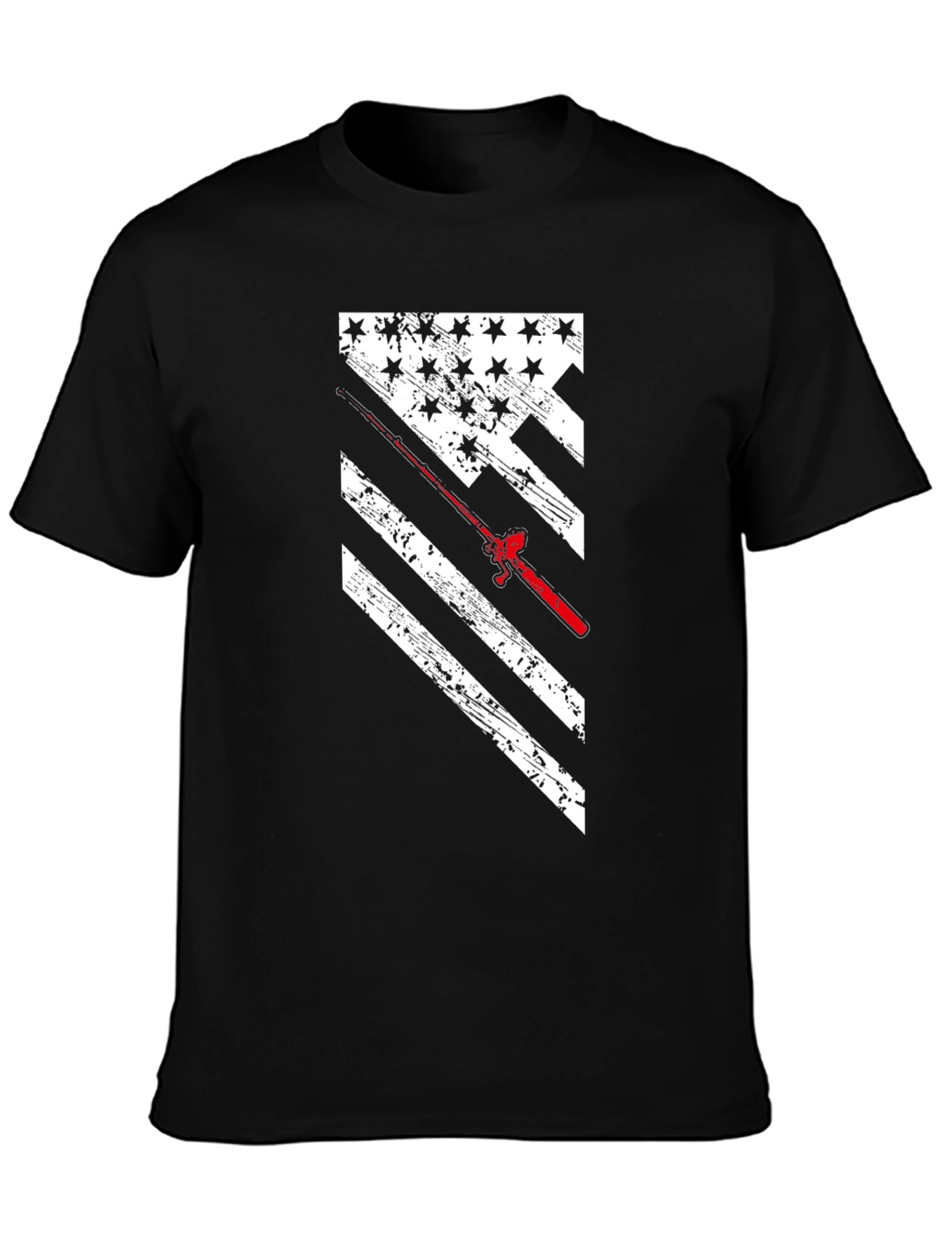 Fishing Rod American Flag Graphic T-Shirt