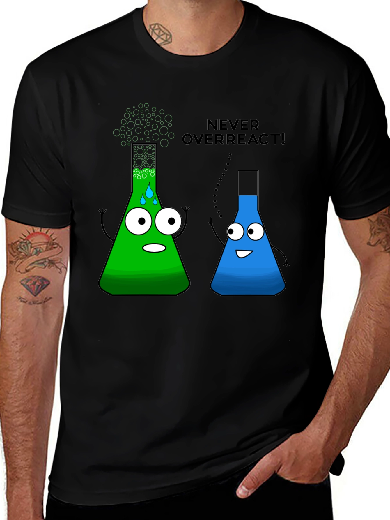 Never Overreact! Science Humor Black T-Shirt