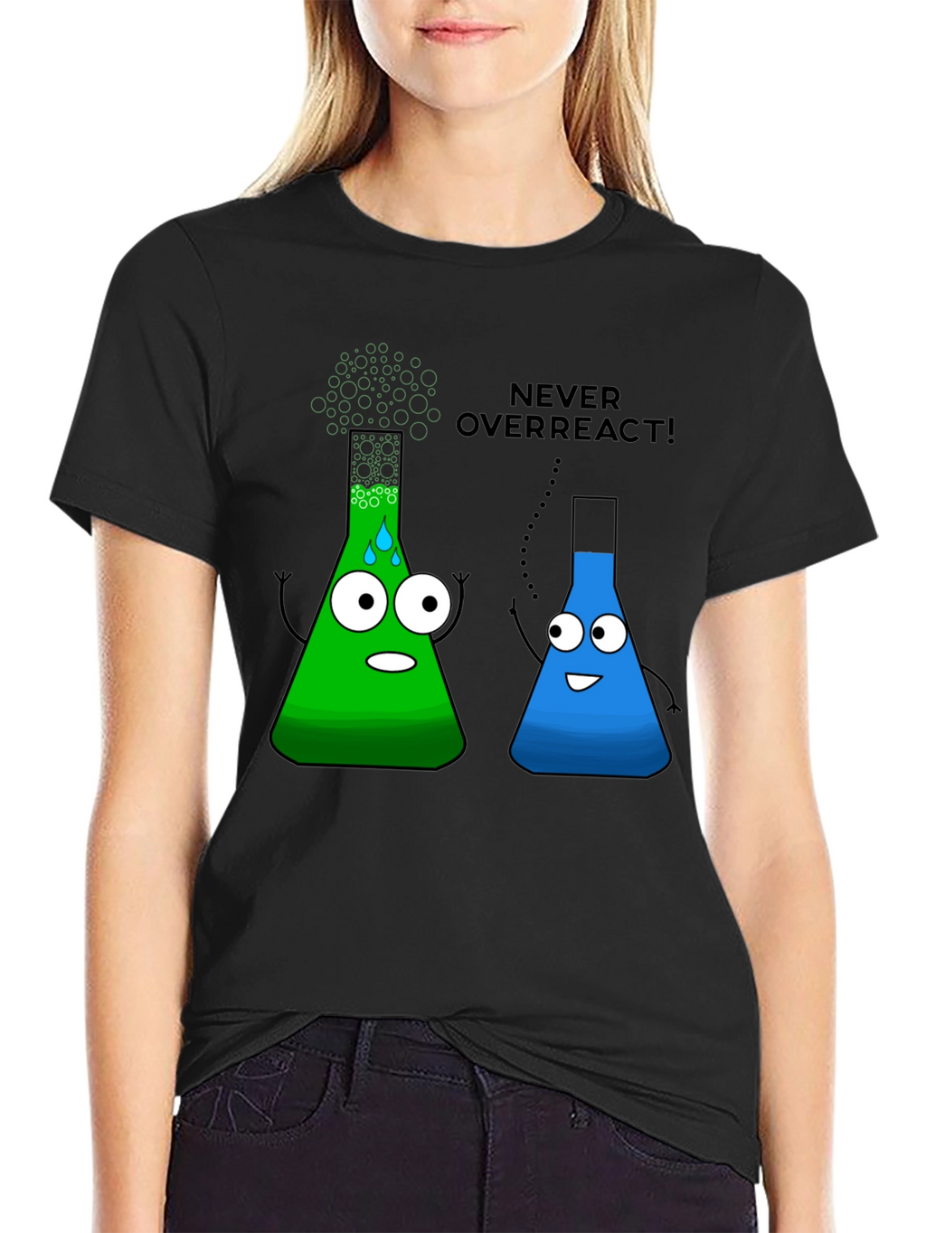 Never Overreact! Science Humor Black T-Shirt